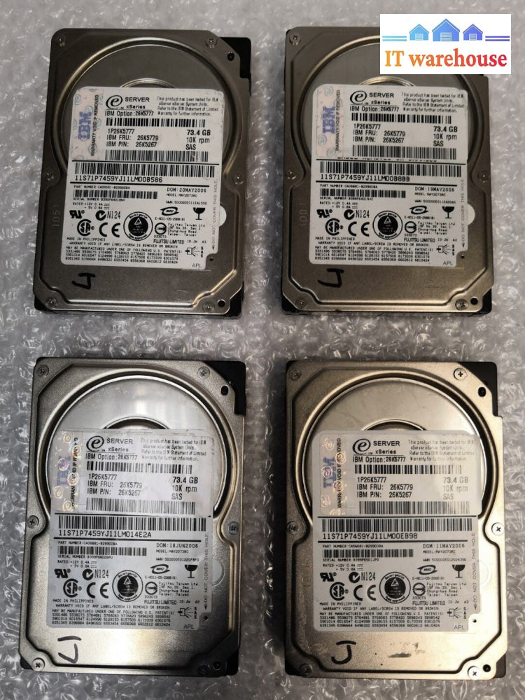 - LOT OF 4 IBM 26K5777  73.4GB 10K RPM, 2.5", SAS HARD DRIVE 26K5779 26K5267 @@@