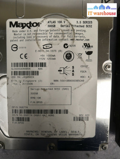 + Lot of 4 Maxtor Atlas 10K 300GB 10000RPM 3.5" SAS Server Hard Drive 0G8774 