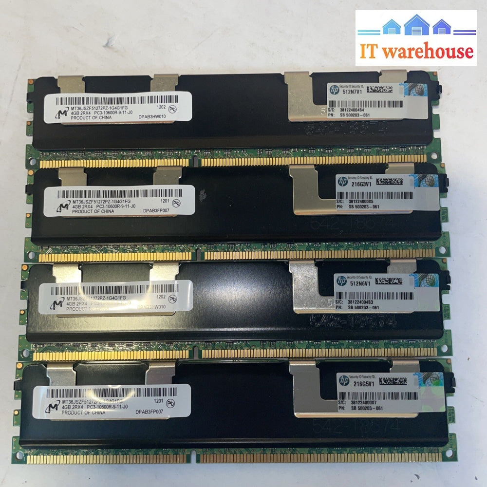 Lot of 4 Micron MT36JSZF51272PZ-1G4G1FG 4GB 2Rx4 PC3-10600R Memory Modules