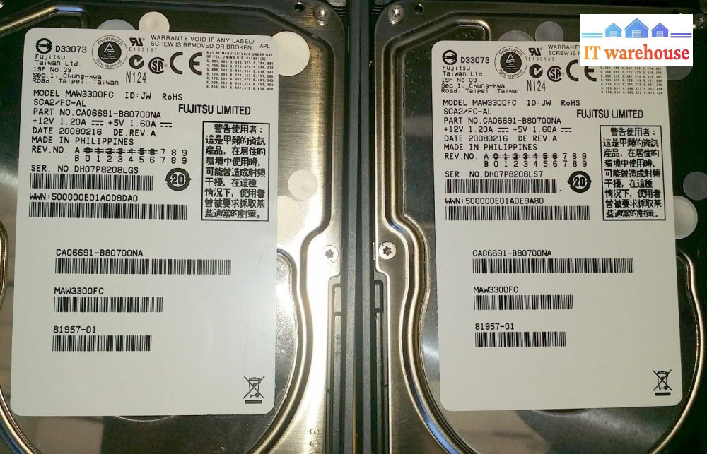 Lot Of 4 Netapp Ds14Mk2 300Gb 10K Fc Hd Ca06691 81957-01 Mk4 Maw3300Fc @@@