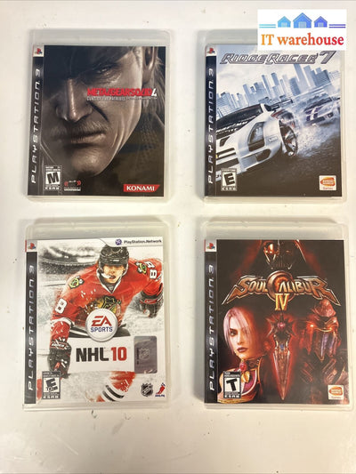 Lot Of 4 Ps3 Games Nhl 10 / Soulcalibur Ridge Racer 7 Metal Gear Solid ~