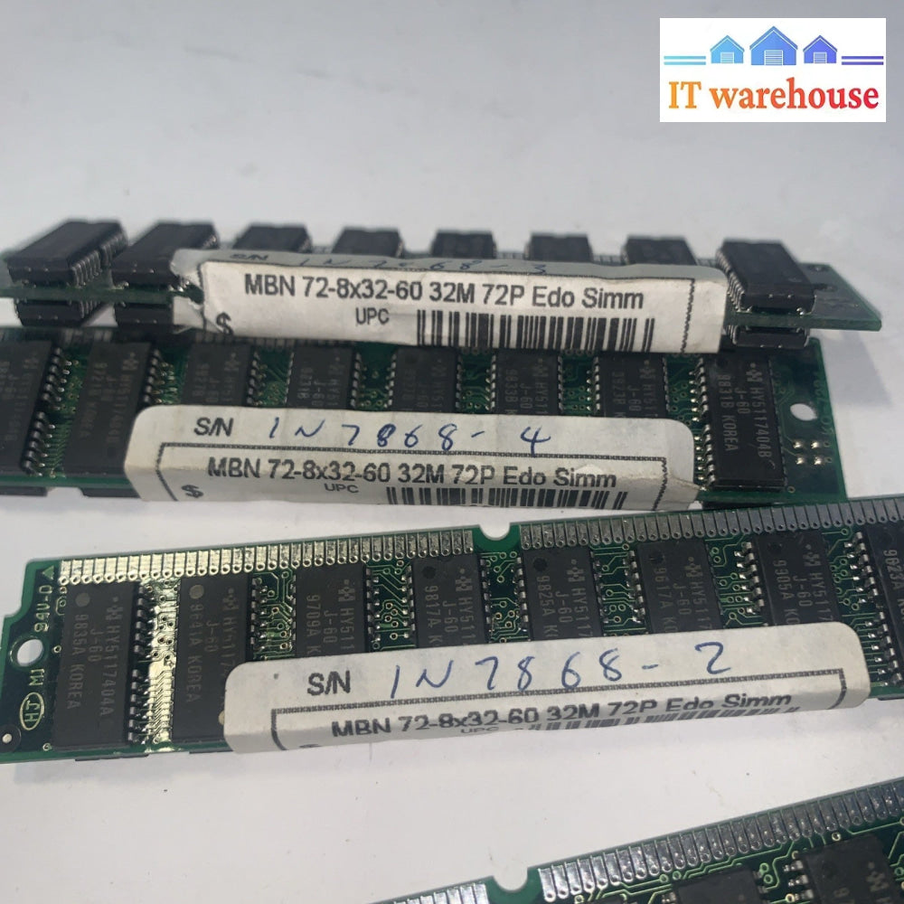 Lot Of 4 Vintage 72-8x32-60 32M 72P EDO Simm 72 Pin Memory Ram