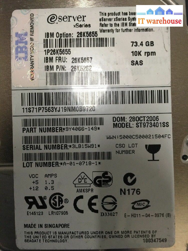 + Lot Of 5 26K5657 Ibm 73.4 Gb Sas 2.5’ 10K Hard Drive @@@