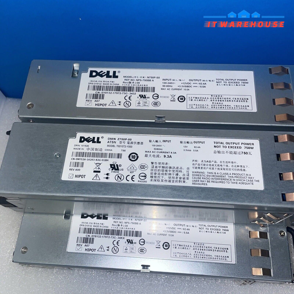 Lot of 5 Dell 0JU081 Power Supplies N750P 750W for Dell PowerEdge 2950 Server