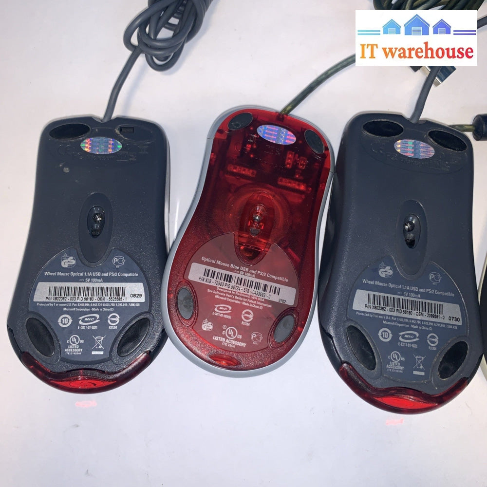 Lot of 5 Microsoft Wheel Mouse Optical USB Mice
