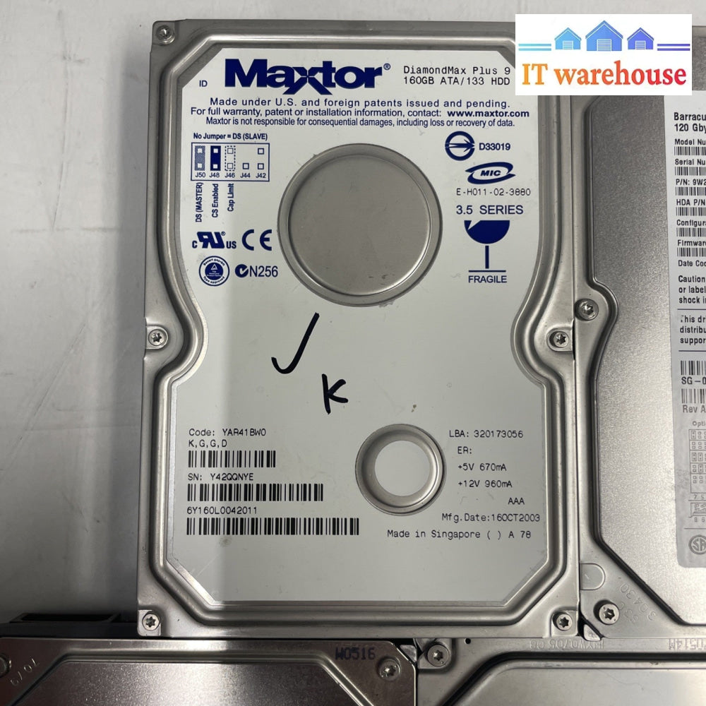 Lot Of 5- Mixed Brand Desktop IDE HDD   120G/160G 3.5”   Working +