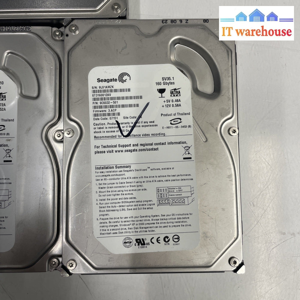 Lot Of 5- Mixed Brand Desktop IDE HDD   120G/160G 3.5”   Working +