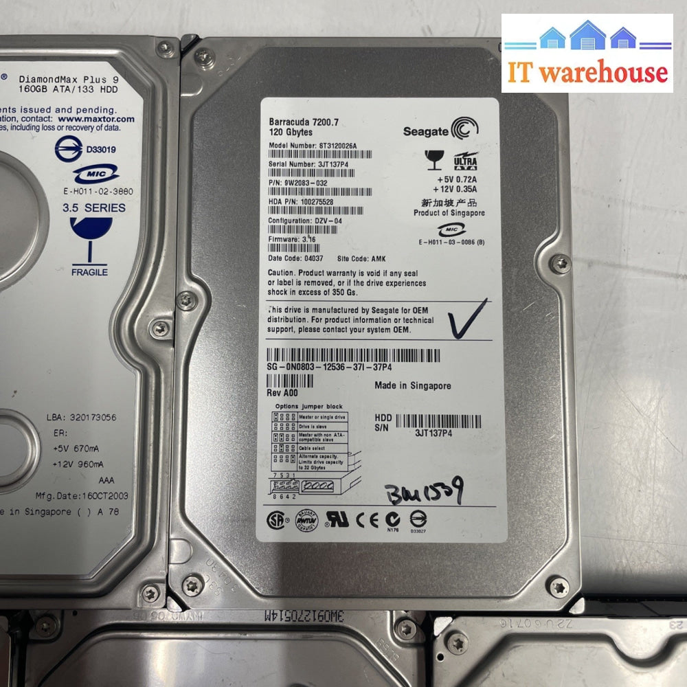 Lot Of 5- Mixed Brand Desktop IDE HDD   120G/160G 3.5”   Working +