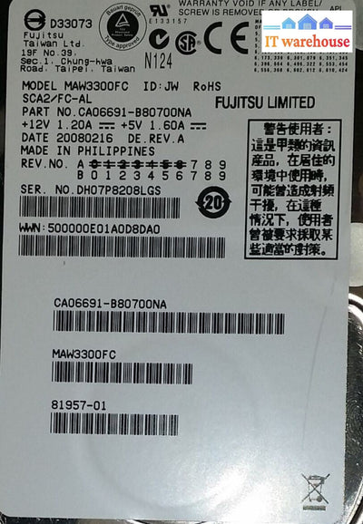 + Lot of 5 NetApp DS14MK2 300GB 10K FC HD CA06691 81957-01 MK4 MAW3300FC @@@ 