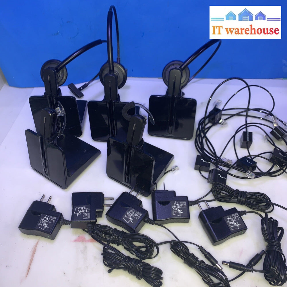 Lot of 5 Plantronics Wireless Headset DECT C054 stand charger & AC adapters