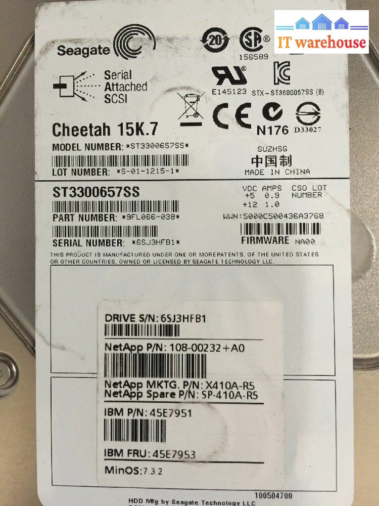 + Lot Of 5 St3300657Ss 300G 15K Sas Hdd Ibm 45E7953 W/ Tray 0942842 - 11