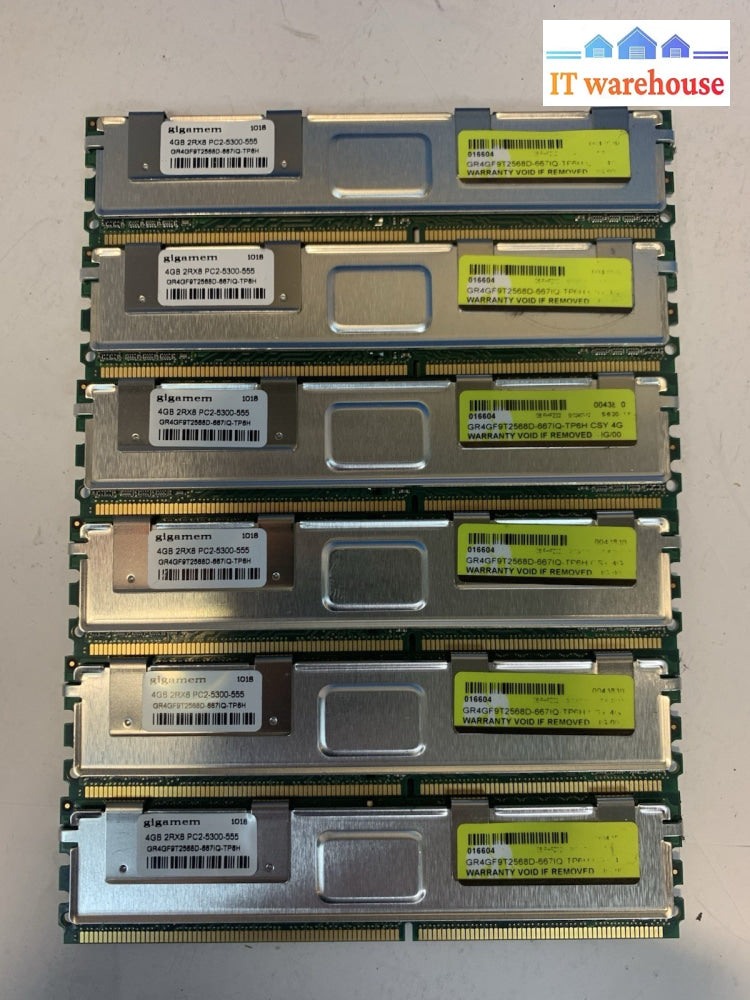 Lot of 6 Gigamem 4GB 2Rx8 PC2-5300F-555 GR4GF9T2568D-667IQ-TP6H server Ram