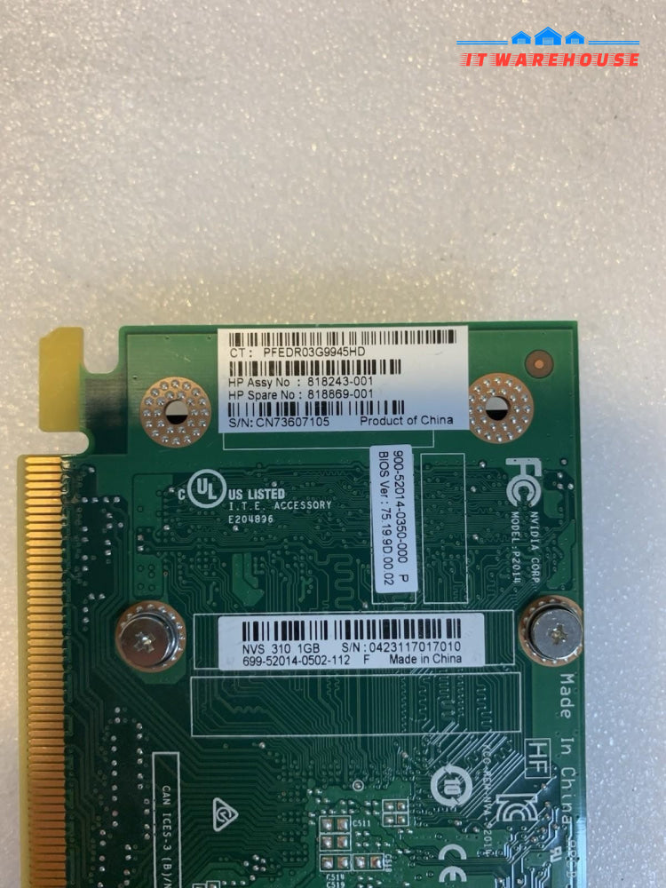 Lot of 6 HP NVIDIA NVS 310 1GB DDR3 DisplayPort x2 Graphics Card 818243-001