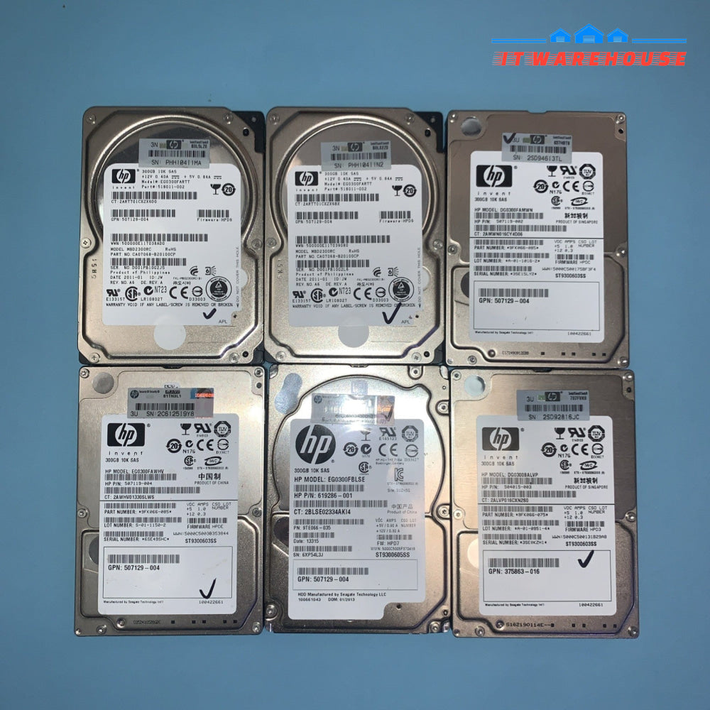 Lot of 6 HP SAS 300GB 10K  server hard drives (not for PC)