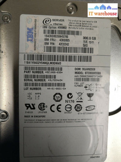 + Lot of 6 IBM 300GB 15K SAS 3.5 inch HDD 43X0805