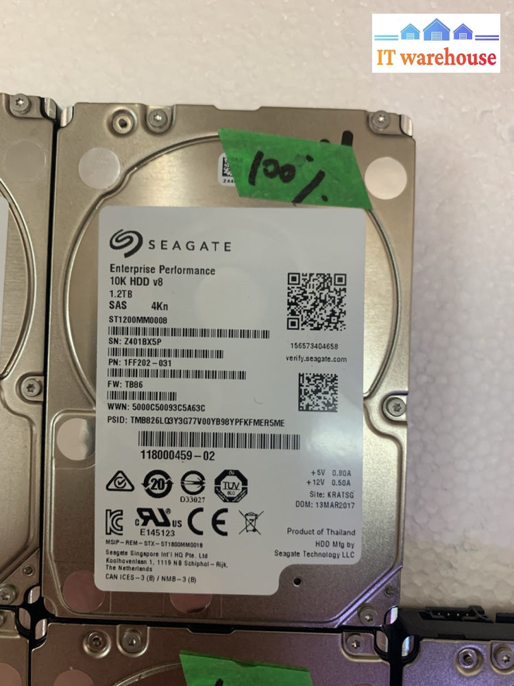 Lot of 6 SEAGATE ST1200MM0008 1.2TB 2.5" 10K SAS Hard Drive (not SATA)