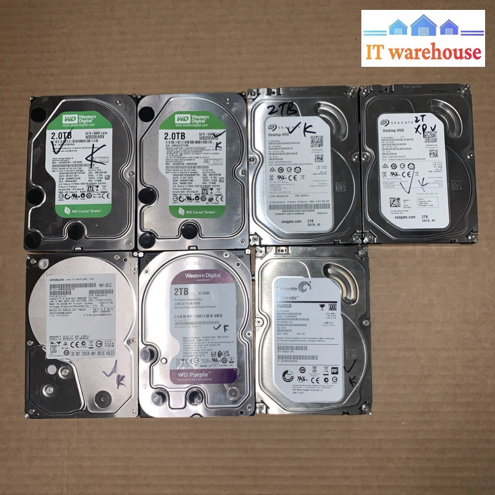 (Lot of 7) 2TB Desktop 3.5’’ sata hard drives (1000 + days remaining life)