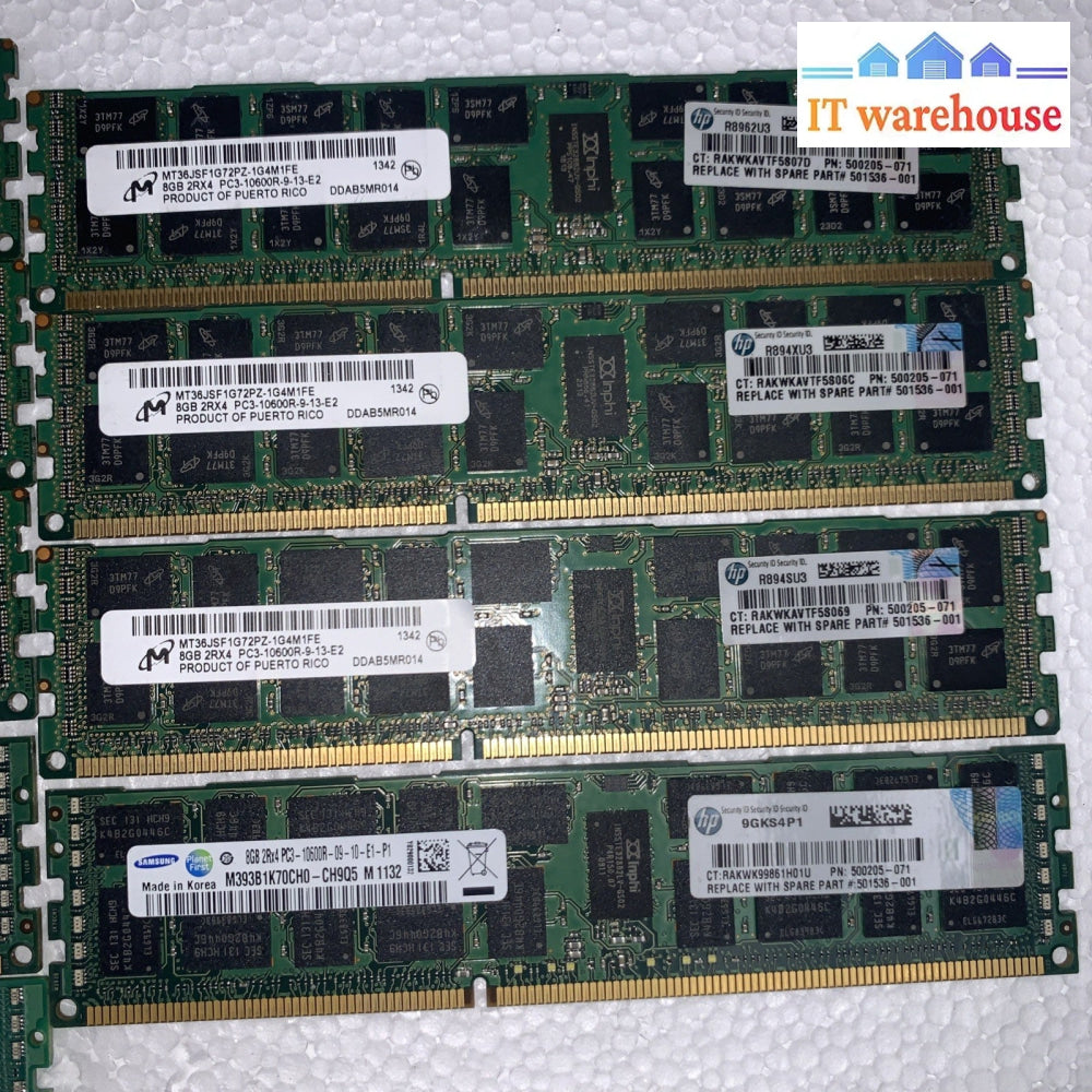 LOT OF 7 MICRON 8GB 2RX4 PC3-10600R DDR3 SERVER RAM MT36JSF1G72PZ-1G4M1FF