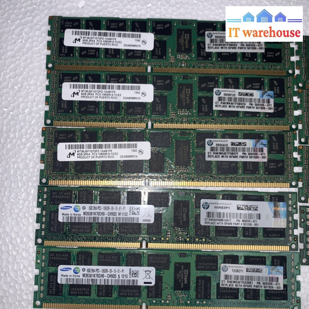 LOT OF 7 MICRON 8GB 2RX4 PC3-10600R DDR3 SERVER RAM MT36JSF1G72PZ-1G4M1FF
