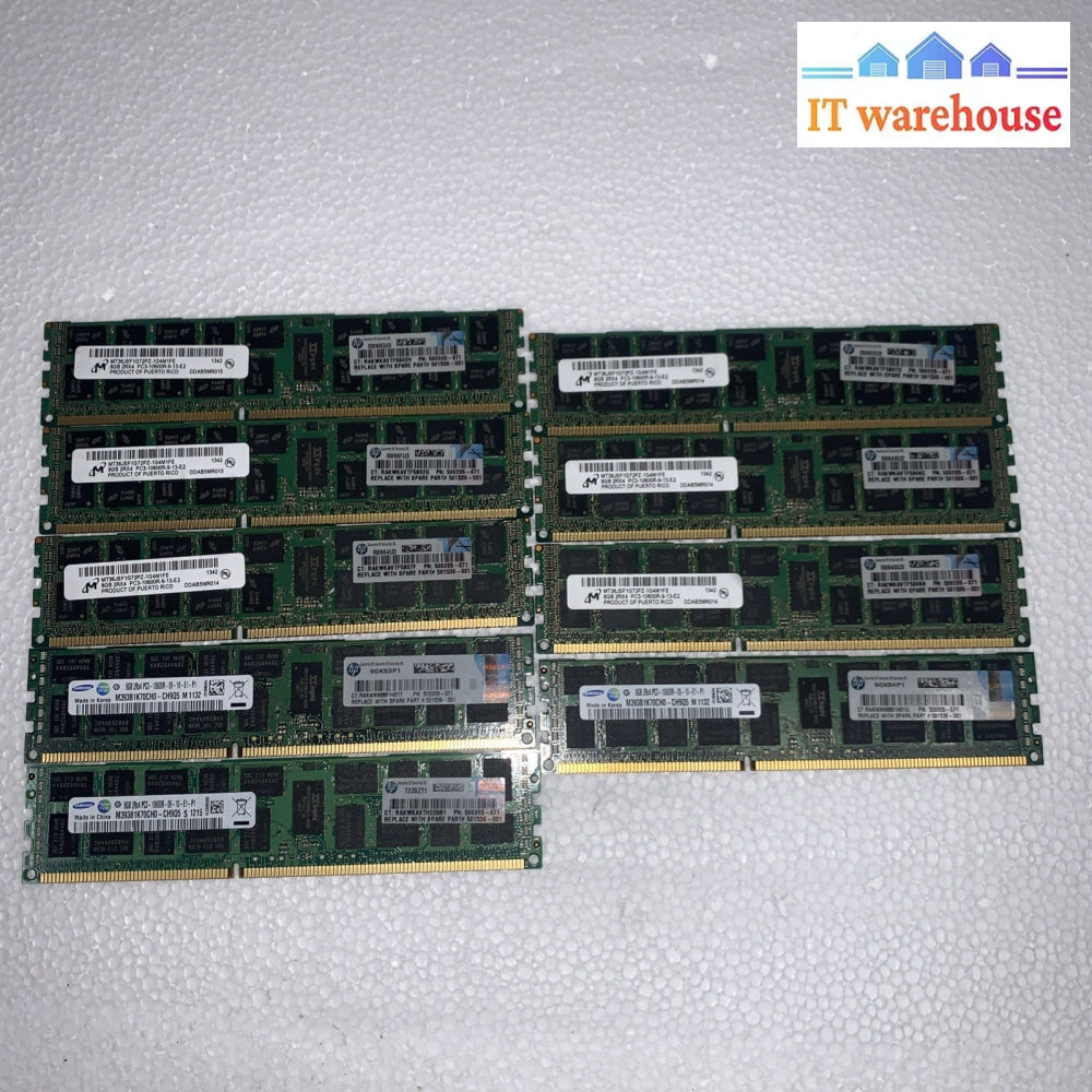 LOT OF 7 MICRON 8GB 2RX4 PC3-10600R DDR3 SERVER RAM MT36JSF1G72PZ-1G4M1FF