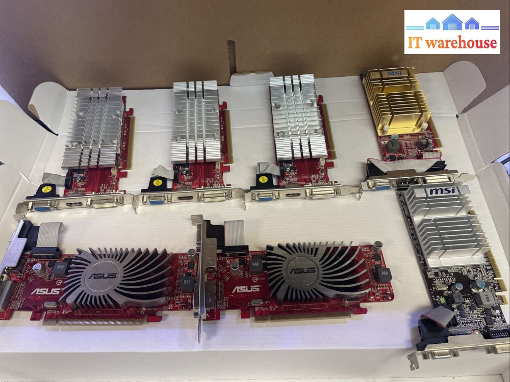 Lot of 7 Mixed 1GB-512MB PCIE video card with HDMI/DVI/VGA port