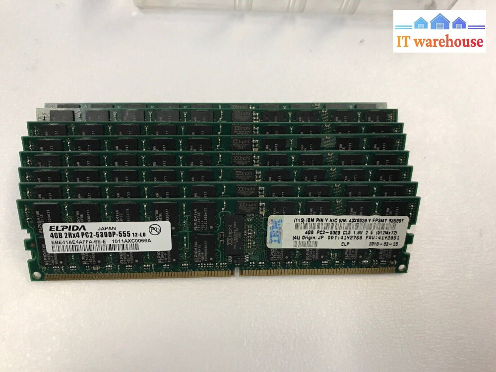 LOT OF 8  4GB ELPIDA EBE41AE4AFFA-6E-E PC2 5300P CL51.8V RAM (for servers only)