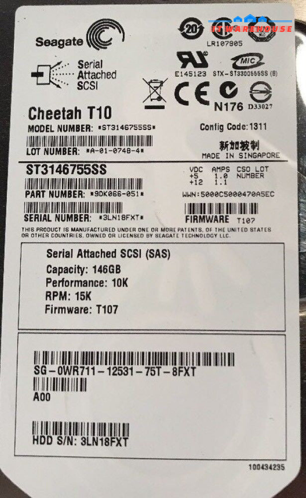- LOT OF 8 Dell Seagate 146GB 3Gb SAS 3.5" Hard Drive - WR711 - ST3146755SS @@@