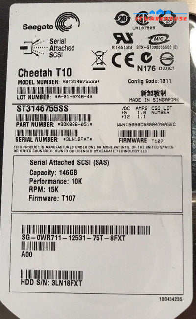 - LOT OF 8 Dell Seagate 146GB 3Gb SAS 3.5" Hard Drive - WR711 - ST3146755SS @@@