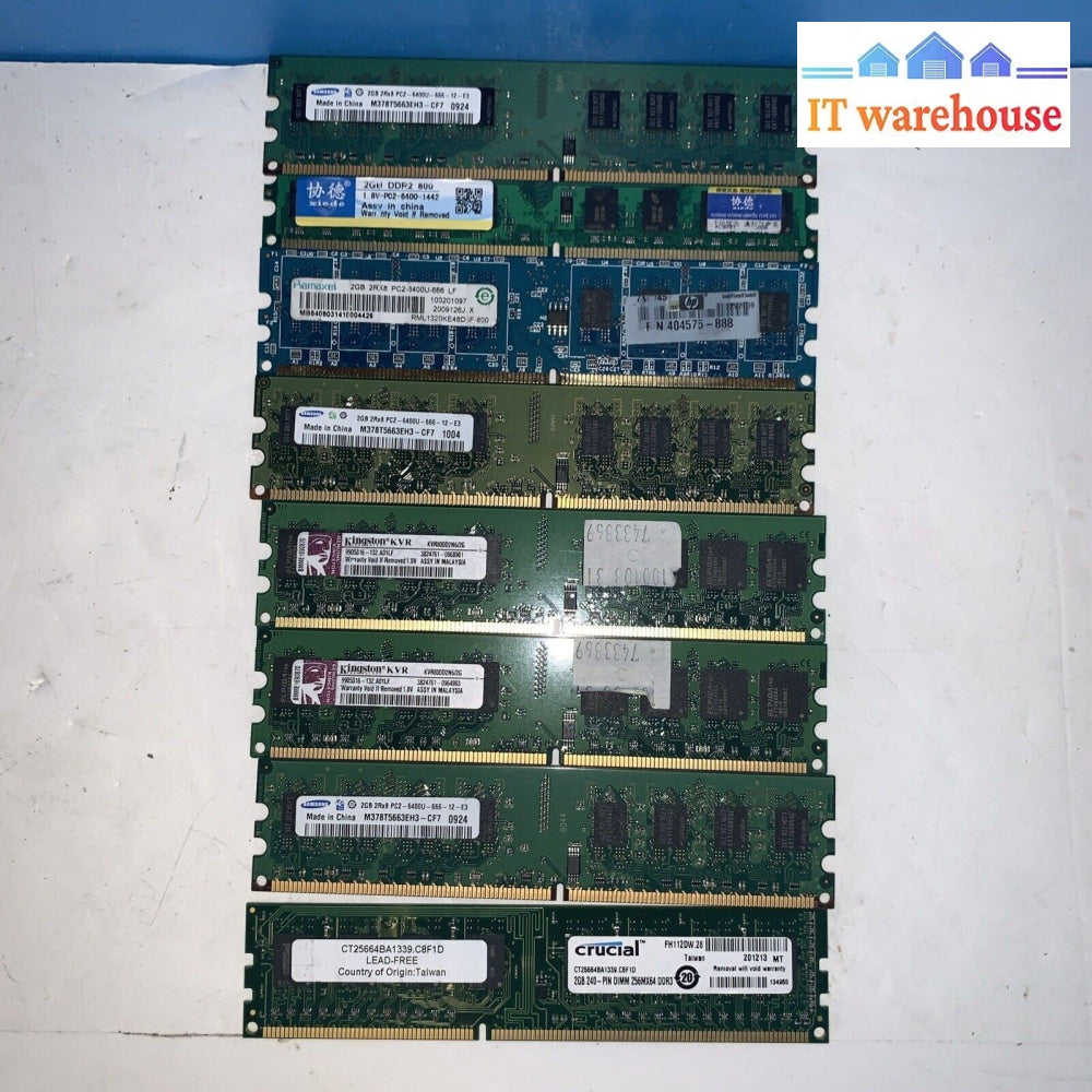 Lot of 8 mixed brands 2GB DDR2 non-ECC desktop memory