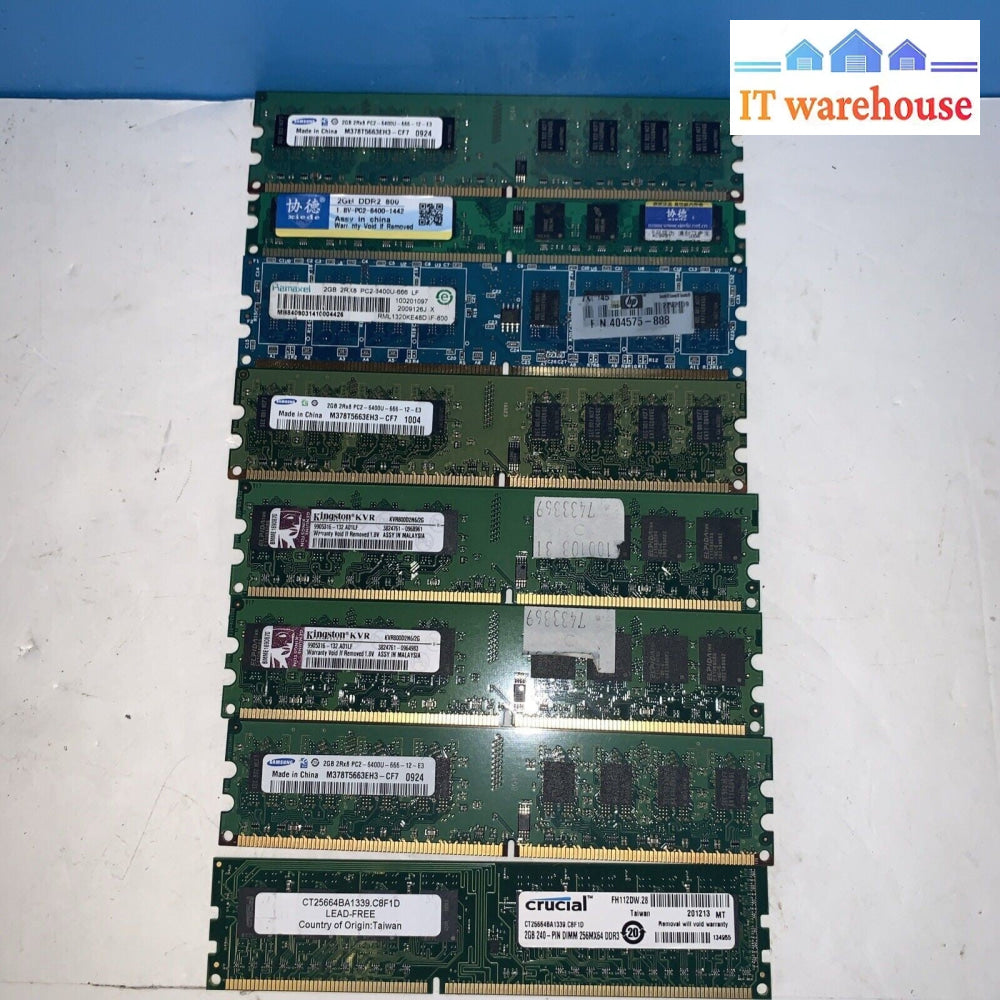 Lot of 8 mixed brands 2GB DDR2 non-ECC desktop memory