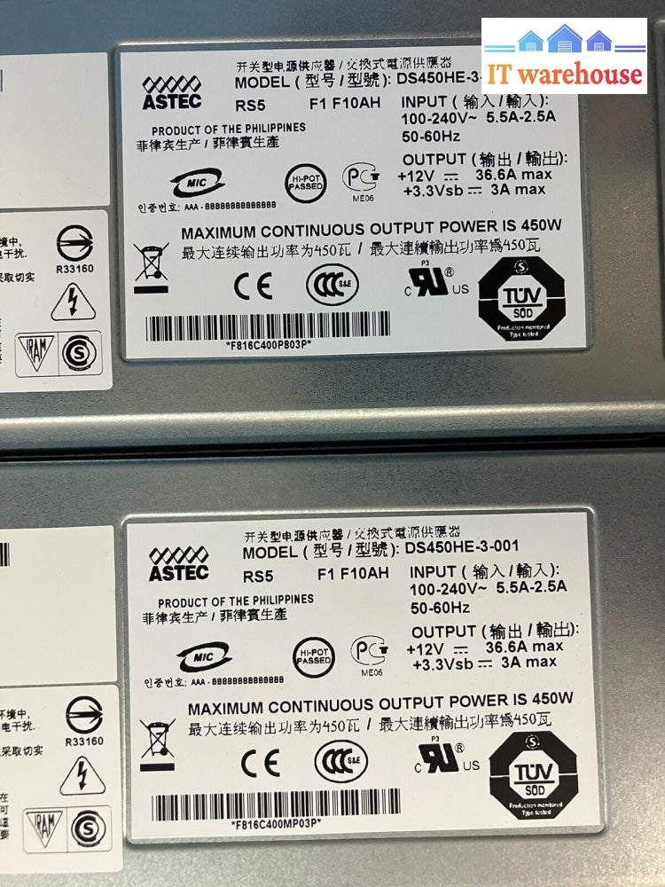~ (Lott of 2) Sun ASTEC T2000 450W Power Supply 300-2110-02 DS450HE-3-001