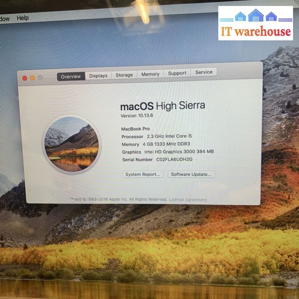 MacBook Pro 13’’ 2011 i5 2.3GHZ 4GB 320GB OS X 10.13.6