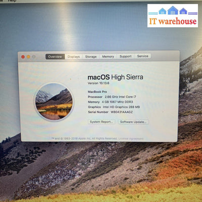MacBook Pro 6,2 15'' Mid 2010 A1286 I7-2.66GHZ 4GB 500GB 10.13.6 (Read please)