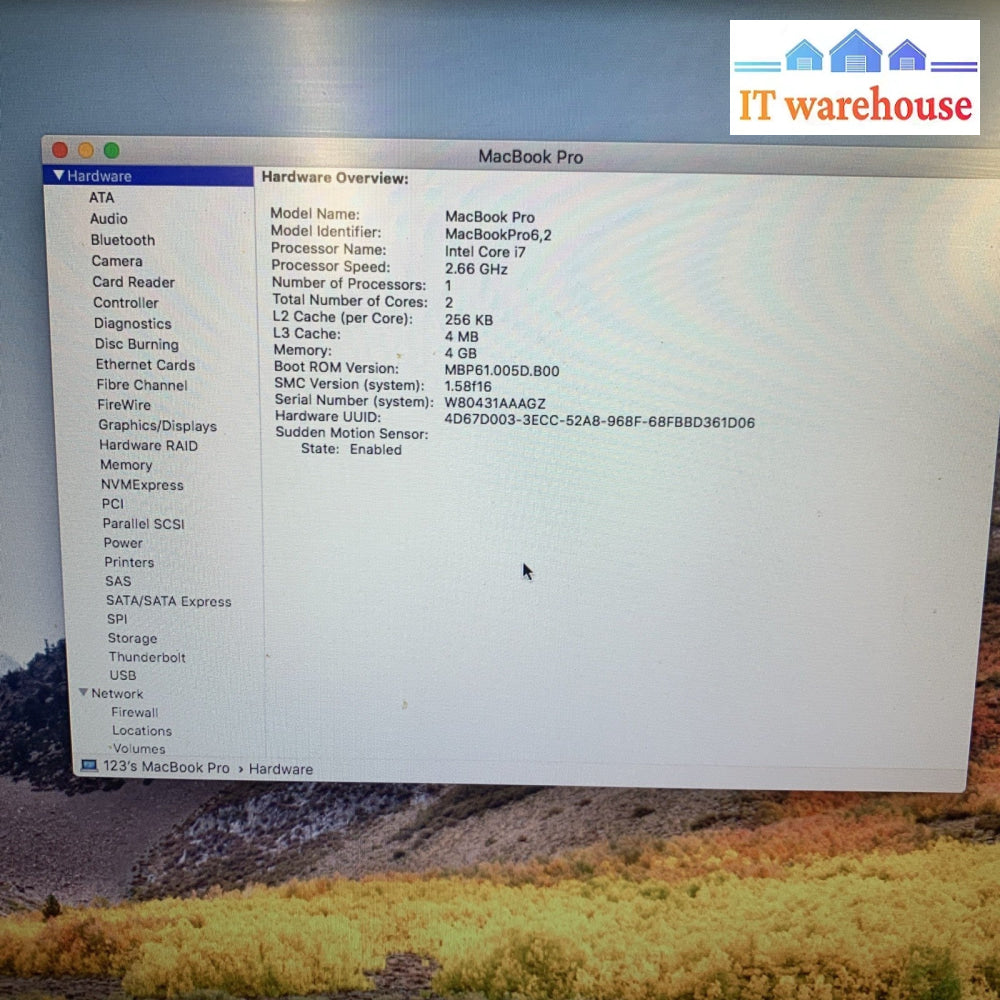 MacBook Pro 6,2 15'' Mid 2010 A1286 I7-2.66GHZ 4GB 500GB 10.13.6 (Read please)