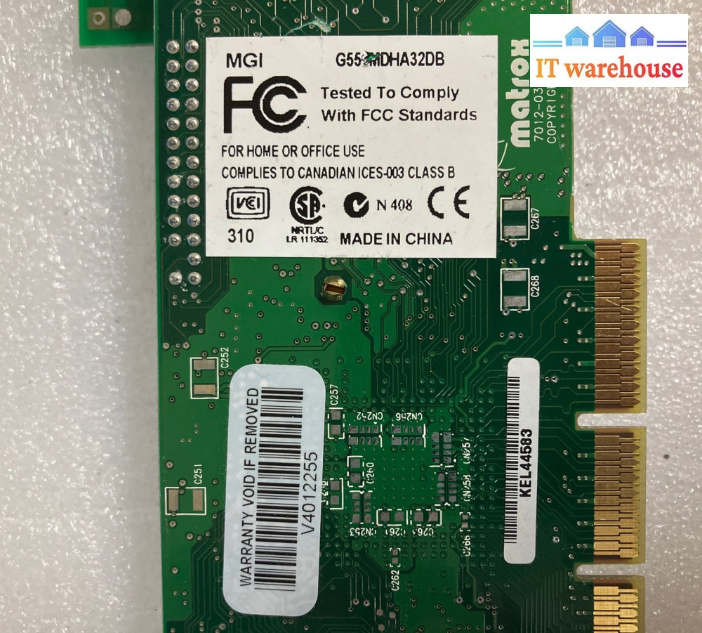 Matrox Graphics MGI G55+MDHA32DB 32MB Video Graphics Card F7012-03 REV A~