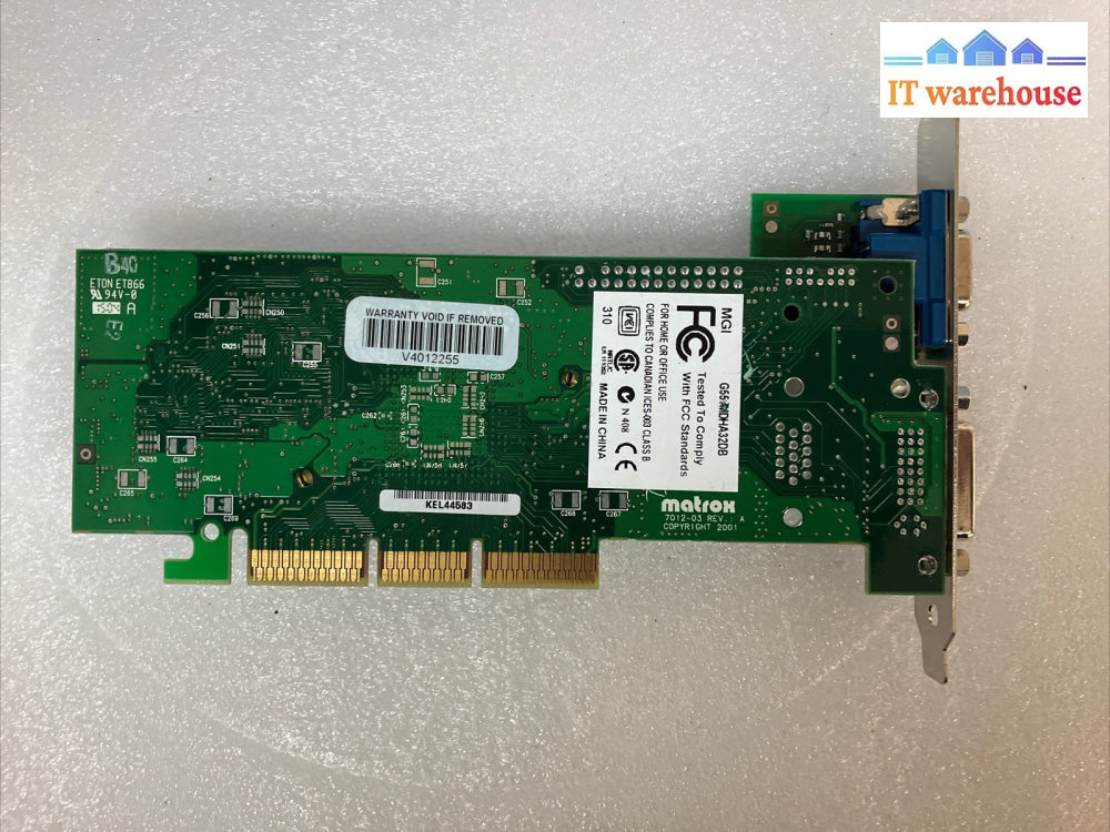 Matrox Graphics MGI G55+MDHA32DB 32MB Video Graphics Card F7012-03 REV A~