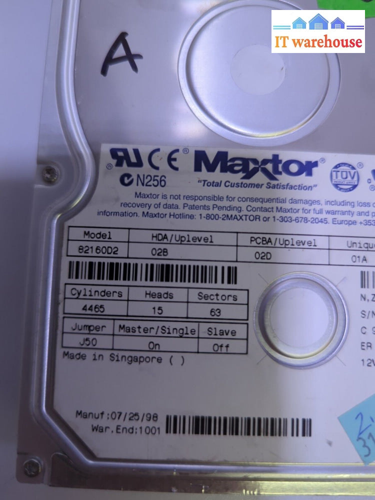 Maxtor Diamondmax 82160D2 2.1Gb 3.5’’ Ide Hard Drive Tested -
