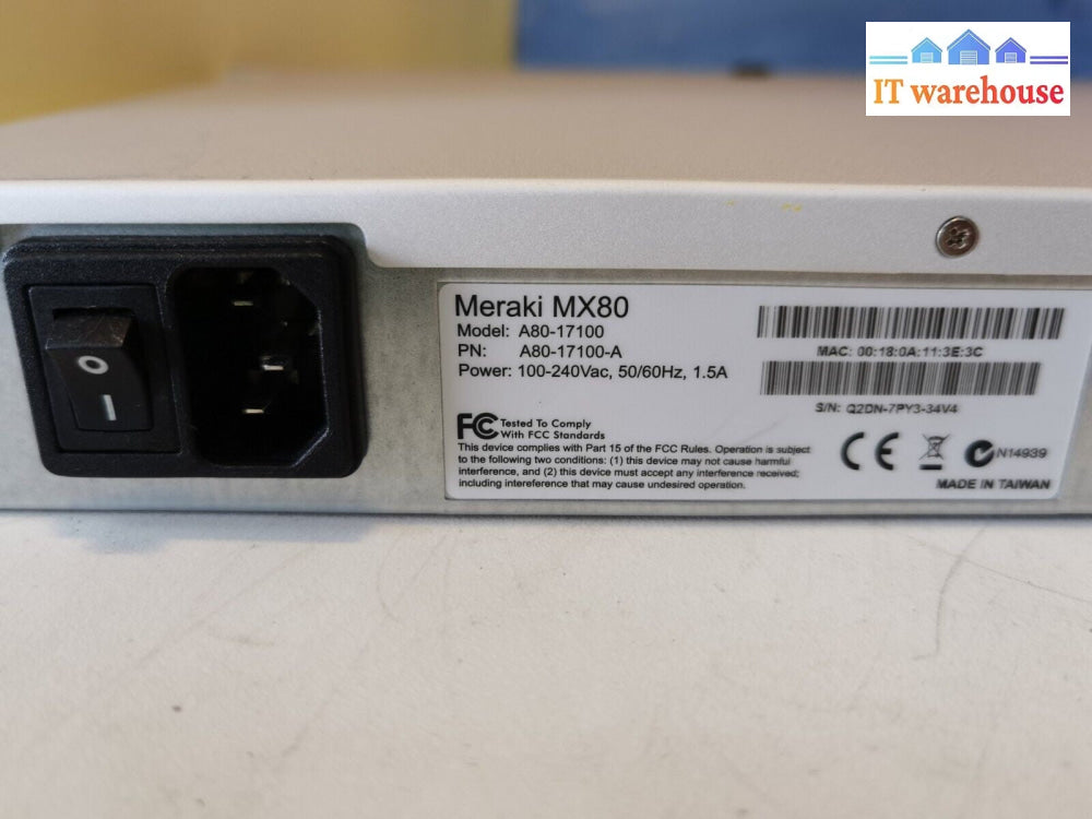 $ Meraki MX80 A80-17100-A Network Security Appliance