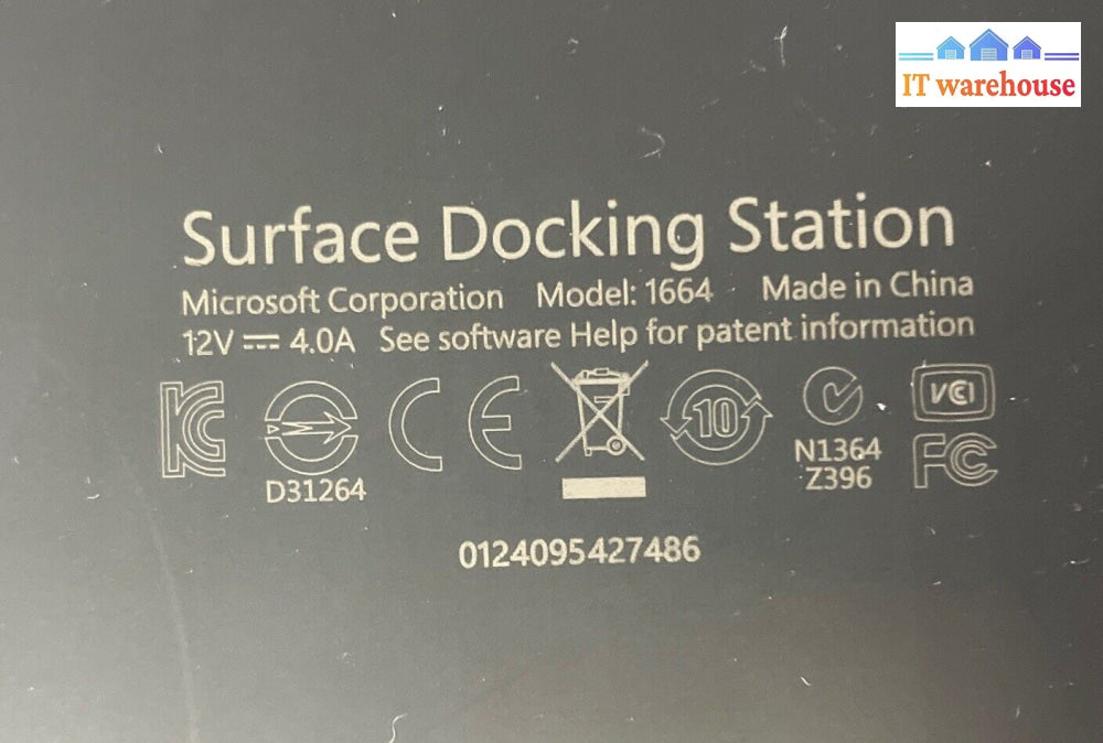 Microsoft 1664 Docking Station For Surface With Microsoft 1627 Power Adapter ~