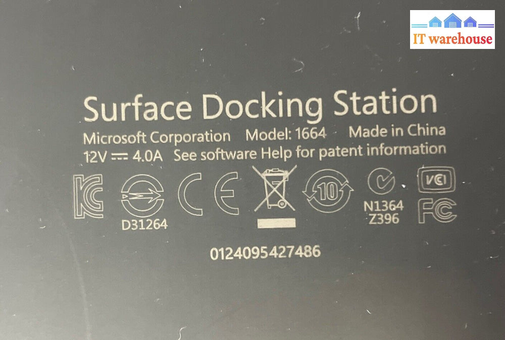Microsoft 1664 Docking Station For Surface With 1627 Power Adapter ~