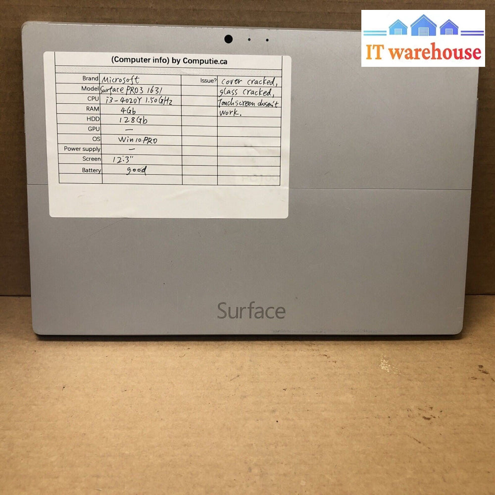 $ Microsoft Surface Pro 3 1631 i7 4020Y 1.5GHz 4GB/128GB SSD win10 PRO - Cracked