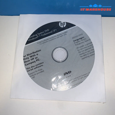 Microsoft Windows 7 Pro 64-Bit SP1 Install DVD (HP) 650434-DN3