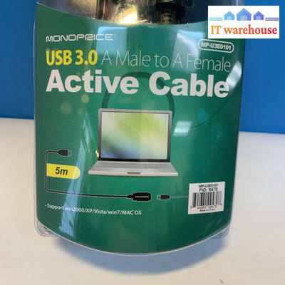 Monoprice  USB-A to USB-A Female 3.0  5 Meter Active Extension Cable, Black
