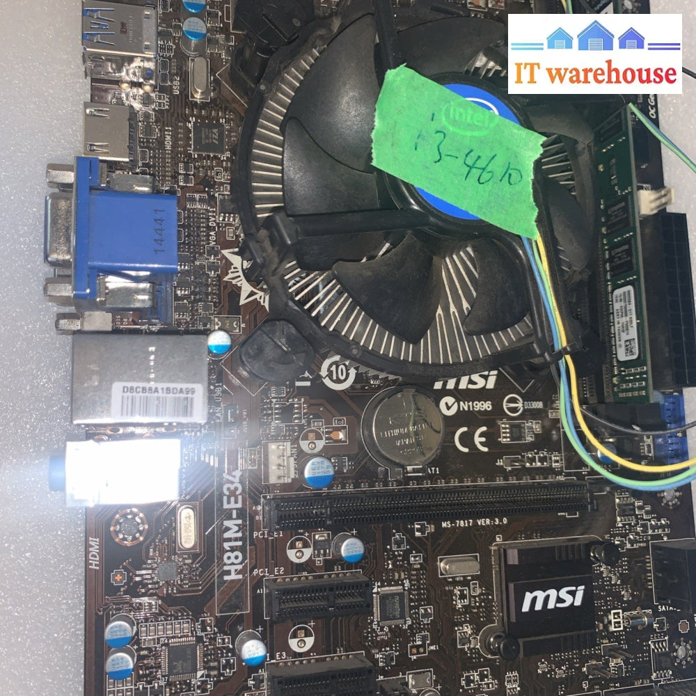 MSI H81M-E34 Mini-ATX LGA 1150 DDR3 HDMI VGA DVI Motherboard / i3-4610  + 8GB Ra