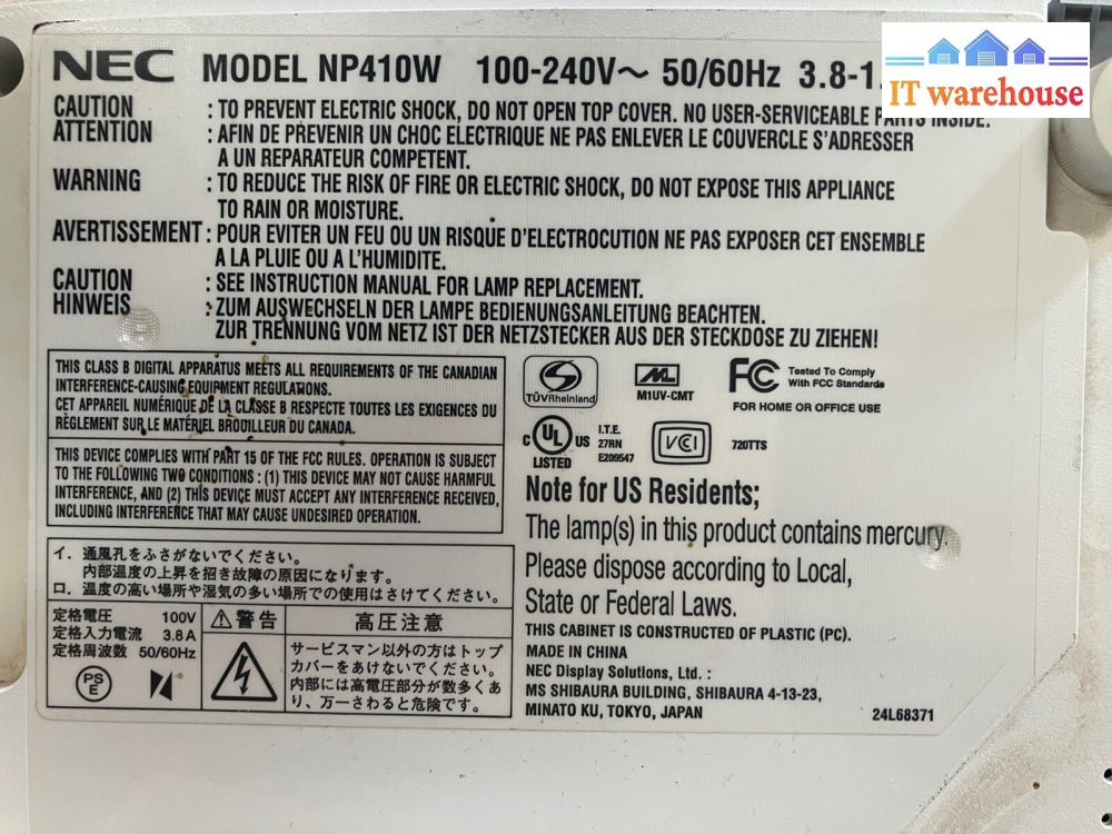 NEC NP410W DVI VGA Digital Projector (lamp hour 1683h)  *Tested and Working*