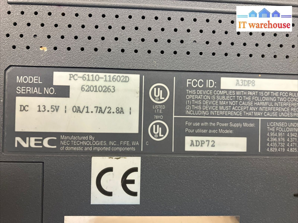 ~ NEC Versa PC-6110-11602D Laptop Pentium CPU 16MB RAM W/ AC (Bad Screen, Read!)