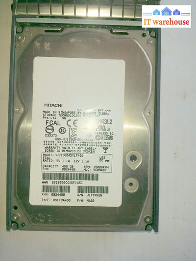  NetApp HUS156045VLF400 108-00205 450GB 3.5" 15K FC 0B24498 NA00 w/ Tray#