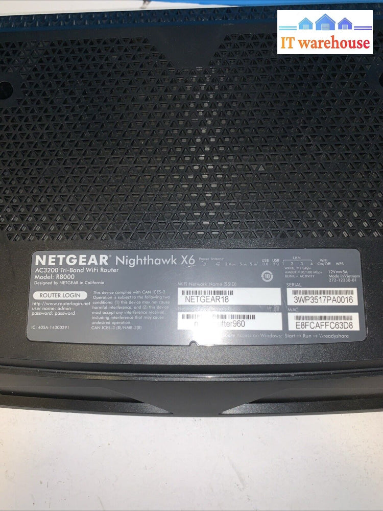 NETGEAR Nighthawk X6 AC3200 Tri-Band WiFi Router (R8000)