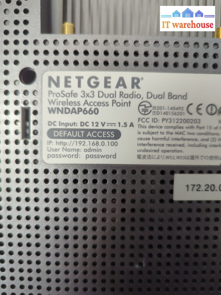 NETGEAR ProSafe WNDAP660 3x3 Dual Band Wireless Access Point +Bracket (NO AC) -