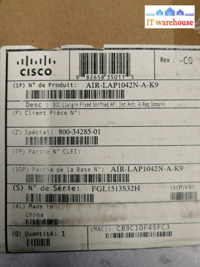 + NEW Cisco AIR-LAP1042N-A-K9 Dual Band WAP Wireless LAN Access Point @@@
